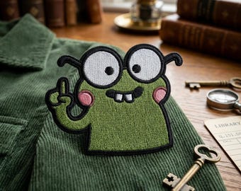 Funny Green Monster Embroidered Patch - Cute Cartoon Creature Iron On Patch for Jeans - Nerd Alien Badge for Denim Jacket - Quirky DIY Gift