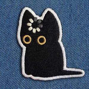 Funny Black Cat Loading Embroidered Patch | Cute Meme Cat Iron On Patch | Nerdy Computer Cat Badge | Jacket Backpack Hat Applique Craft