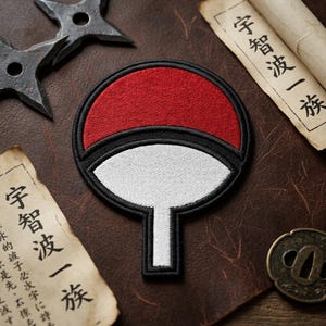 Red and White Fan Embroidered Patch - Japanese Ninja Clan Symbol Iron On - Anime Inspired Aesthetic Badge for Jackets Backpacks and Hats