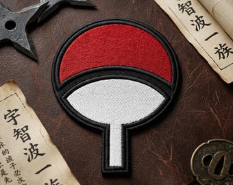Red and White Fan Embroidered Patch - Japanese Ninja Clan Symbol Iron On - Anime Inspired Aesthetic Badge for Jackets Backpacks and Hats