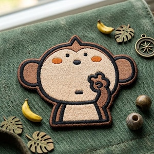Cute Monkey Embroidered Patch, Cartoon Animal Iron On Patch, Aesthetic Sew On Badge for Backpacks, Jacket Decoration, Kawaii Gift