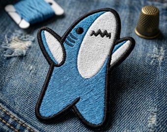 Cute Shark Embroidered Patch, Ocean Animal Iron On Patch, Cartoon Shark Badge for Jackets, Ocean Life Backpack Patch, Blue Shark Gift