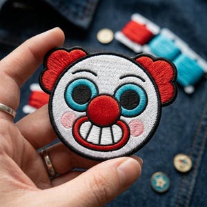 Cute Clown Embroidered Patch, Circus Jester Iron On Patch, Retro Cartoon Badge for Jackets Backpacks, Funny Smiling Clown Face Applique