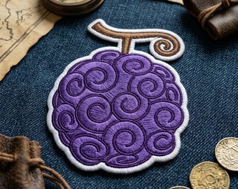 Purple Spiral Fruit Embroidered Patch | Magic Fruit Iron On Patch | Anime Inspired Jacket Badge | Cool Aesthetic Backpack Custom Patch
