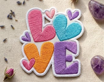 Love Letter Embroidered Patch - Colorful Heart Iron On Patches for Clothing - Retro Style Sew On Badge for Jackets Jeans Backpacks