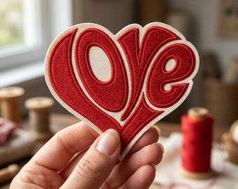 Love Heart Embroidered Patch - Red Heart Iron On Patch for Jackets - Romantic Valentine's Day Gift - Retro Heart Applique for Tote Bags