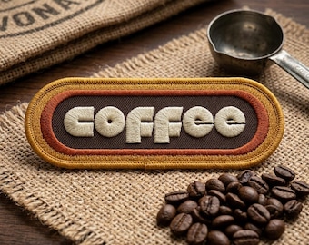 Coffee Embroidered Patch, Retro Iron On Patch for Jackets, Coffee Lover Gift, Vintage Style Applique for Hats, Brown Aesthetic Badge DIY