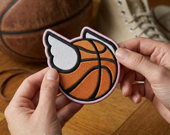 Flying Basketball Embroidered Patch | Sports Ball with Wings Iron On Badge | Basketball Lover Gift, Aesthetic Jacket Backpack Decor