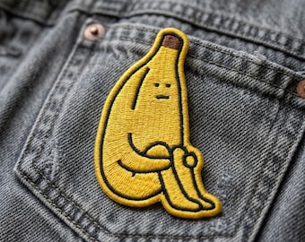Sad Banana Embroidered Patch, Funny Fruit Iron On Patch, Relatable Mood Badge for Jackets, Cute Food Patch for Backpacks, Aesthetic Gift