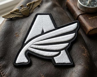 Aviator Letter A Embroidered Patch | Winged Letter A Iron On Patch | Military Style Jacket Badge | Embroidered Wing Emblem For Backpack