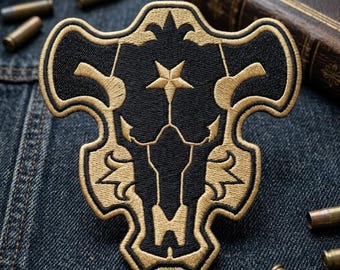 Embroidered Magic Bull Patch | Anime Inspired Tactical Morale Badge | Golden Star Bull Skull Iron On Patch for Denim Jacket Backpack