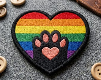 Rainbow Paw Print Heart Patch Embroidered Iron On Pride LGBTQ Dog Cat Paw Badge Cute Aesthetic Jacket Backpack Accessory Sew On Applique