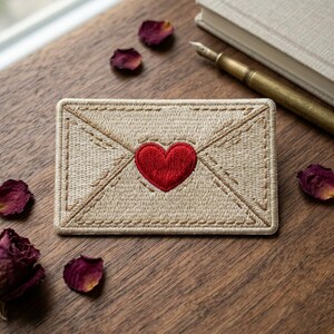 Love Letter Iron On Patch, Embroidered Envelope Heart Badge, Romantic Stationery Gift for Her, Cute Valentine Patch for Tote Bags