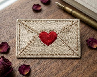 Love Letter Iron On Patch, Embroidered Envelope Heart Badge, Romantic Stationery Gift for Her, Cute Valentine Patch for Tote Bags