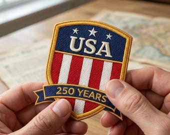 USA 250 Years Patch - Embroidered United States 250th Anniversary Shield - American Heritage Iron On Patch - 1776-2026 Celebration Badge