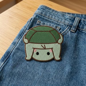 Cute Turtle Hat Embroidered Patch, Kawaii Anime Boy Iron On Patch for Backpacks, Aesthetic Green Trapper Hat Badge, Cute Gift For Friend