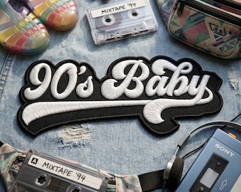 90s Baby Embroidered Patch, Retro Nostalgia Iron On Patch for Jackets, Vintage Aesthetic Applique, Large Back Patch, Y2K Nineties Badge