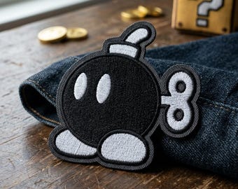 Retro Gaming Bomb Embroidered Patch, Cute Cartoon Bomb Iron On Patch, Wind Up Toy Badge for Hats, Gamer Gift, Backpack Applique