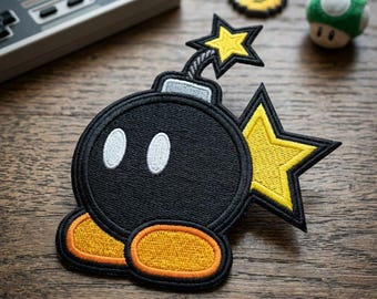 Black Bomb Embroidered Patch - Retro Gaming Iron On Patch - Cartoon Bomb Badge for Backpacks, Jackets and Hats - DIY Craft Supply Accessory
