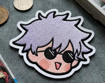 Cool Anime Boy Embroidered Patch, Cute Spiky Hair Guy Iron On Patch, Cartoon Sunglasses Badge for Jackets Backpacks Decoration