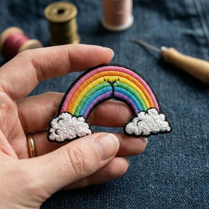 Rainbow Embroidered Patch, Colorful Cloud Iron On Patch, Cute Aesthetic Badge for Denim Jacket, Kids Backpack Decor, Rainbow Sew On Applique