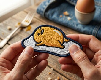 Lazy Fried Egg Embroidered Patch, Cute Food Iron-On Badge for Jackets, Foodie Gift, Back to School, DIY Clothing Accessory, Small Gift Idea