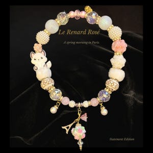 LE RENARD ROSE Statement Edition, Luxury Pet Jewellery, Pink White Gold, Swarovski® Crystal Beads, Couture Dog Cat Necklace Collar, Charms