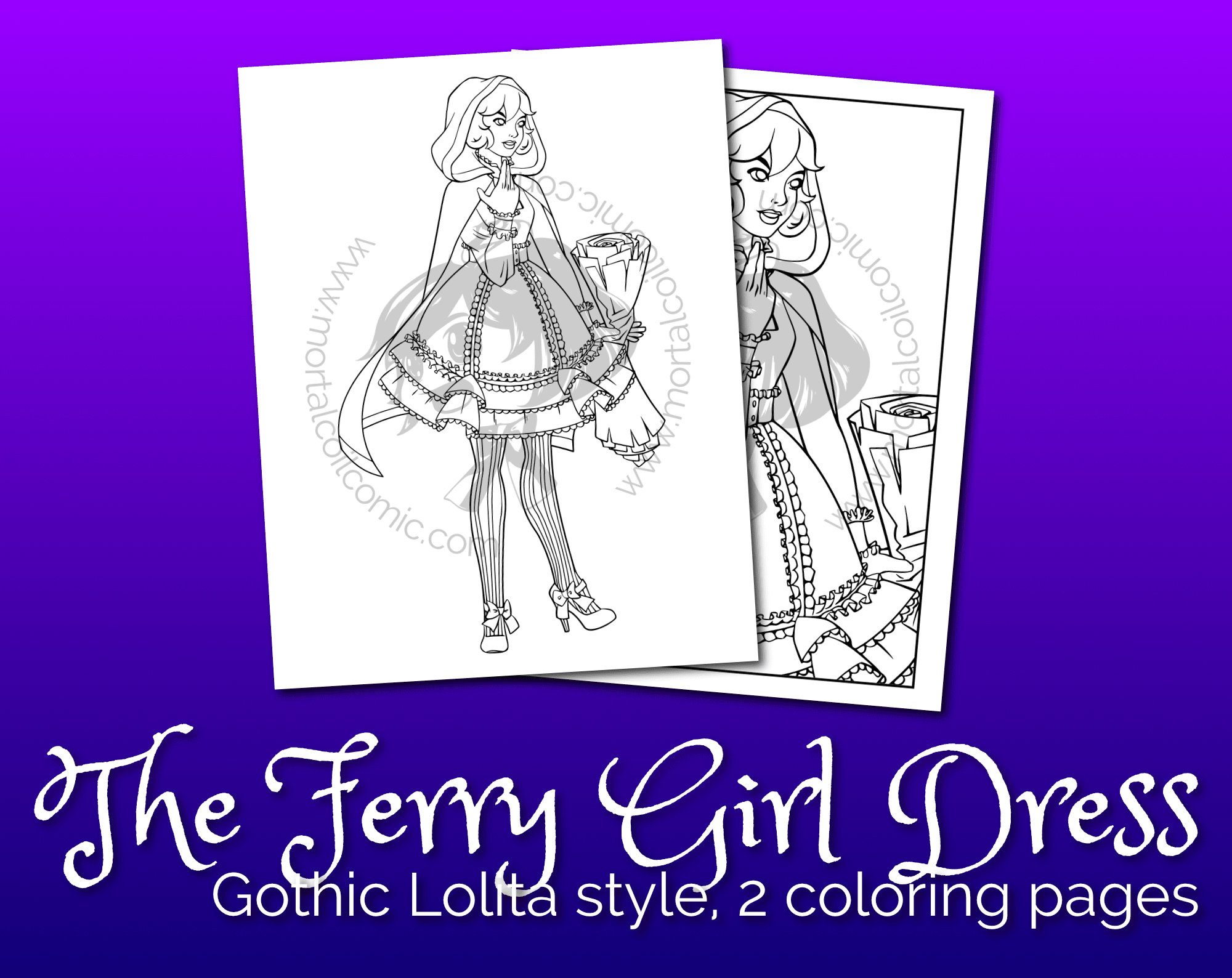 Download The Ferry Girl Gothic Lolita Fashion Coloring Book Pages 2 Etsy