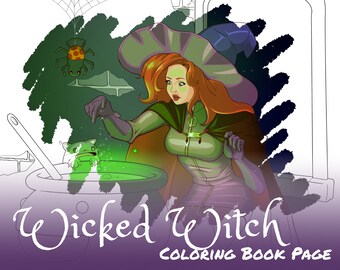 Sexy Wicked Witch Halloween Coloring Pages | 3 Illustrations + 1 Bonus | Printable Digital Download PDF