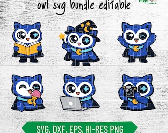 Owl SVG Bundle Kawaii Owl Cut File for Cricut Cute Owl Clipart PNG Kids Nursery Wall Art  Owl Birthday, Multi Layered SVG, Digital Download