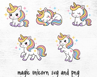 Unicorn SVG Bundle PNG Kawaii Face Cartoon, Happy Birthday, Cut File, Head, Party, Shirt, Multi Layered SVG, Digital Download