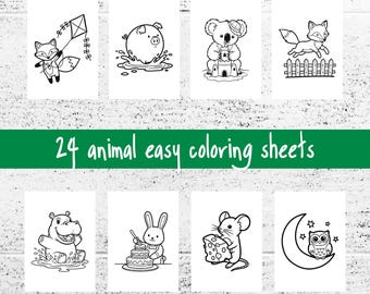 Animals Coloring Pages for Toddlers | Simple Printable Sheets | Daycare Learning | PDF Download, Digital Download