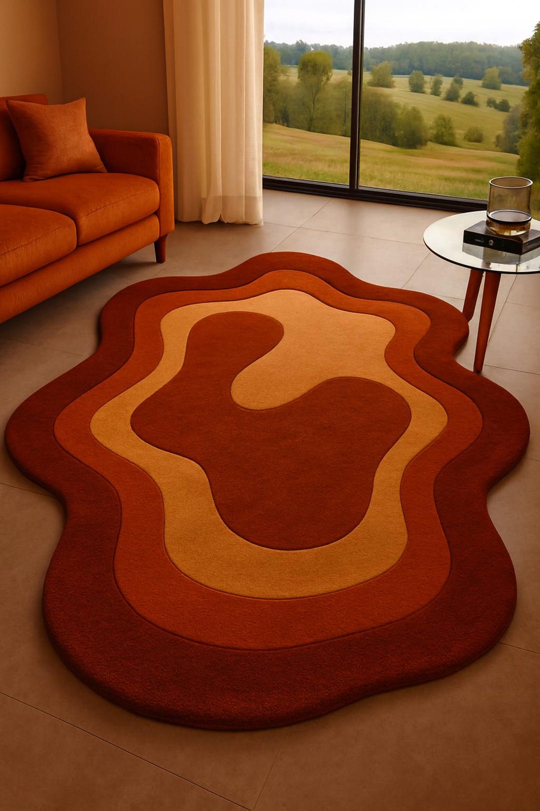 Hand Tufted Terracotta Area Rug | Organic Abstract Design - Etsy