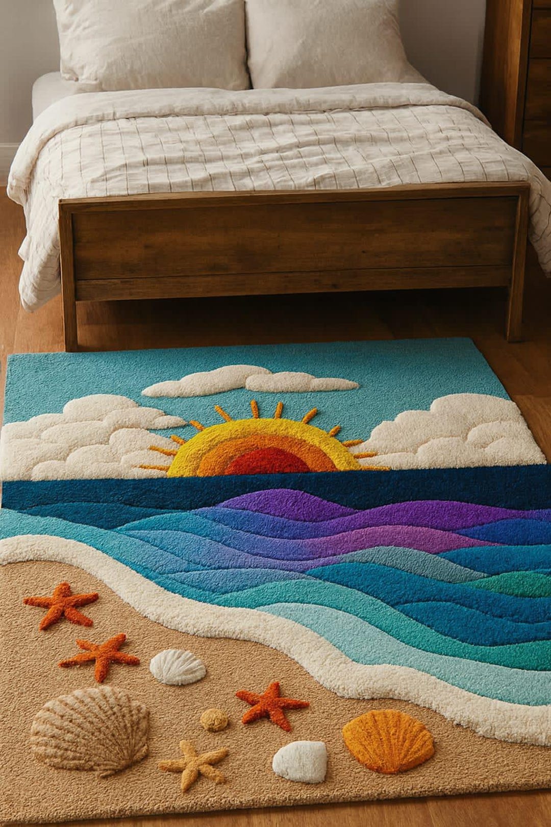 Coastal Sunset Beach Rug – Ocean Wave Area Rug – Colorful Kids Room ...