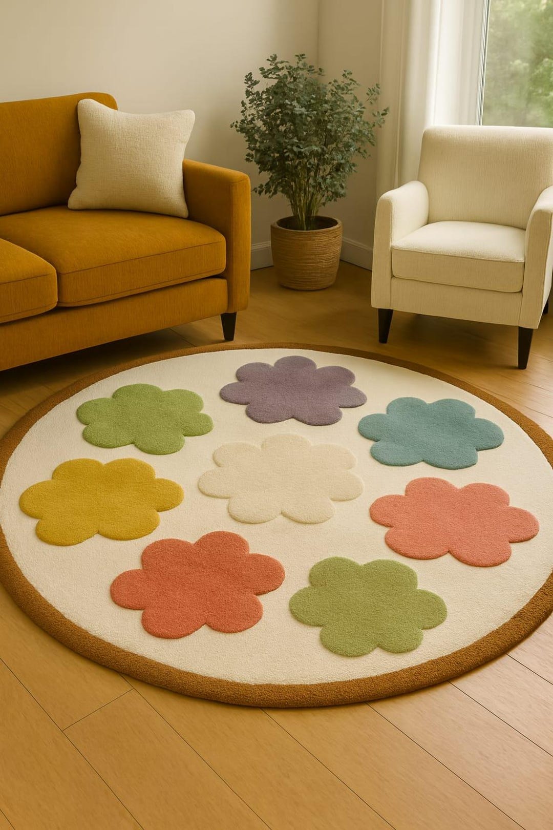 Hand Tufted Round Rug | Pastel Daisy Flower, Boho Nursery Decor - Etsy