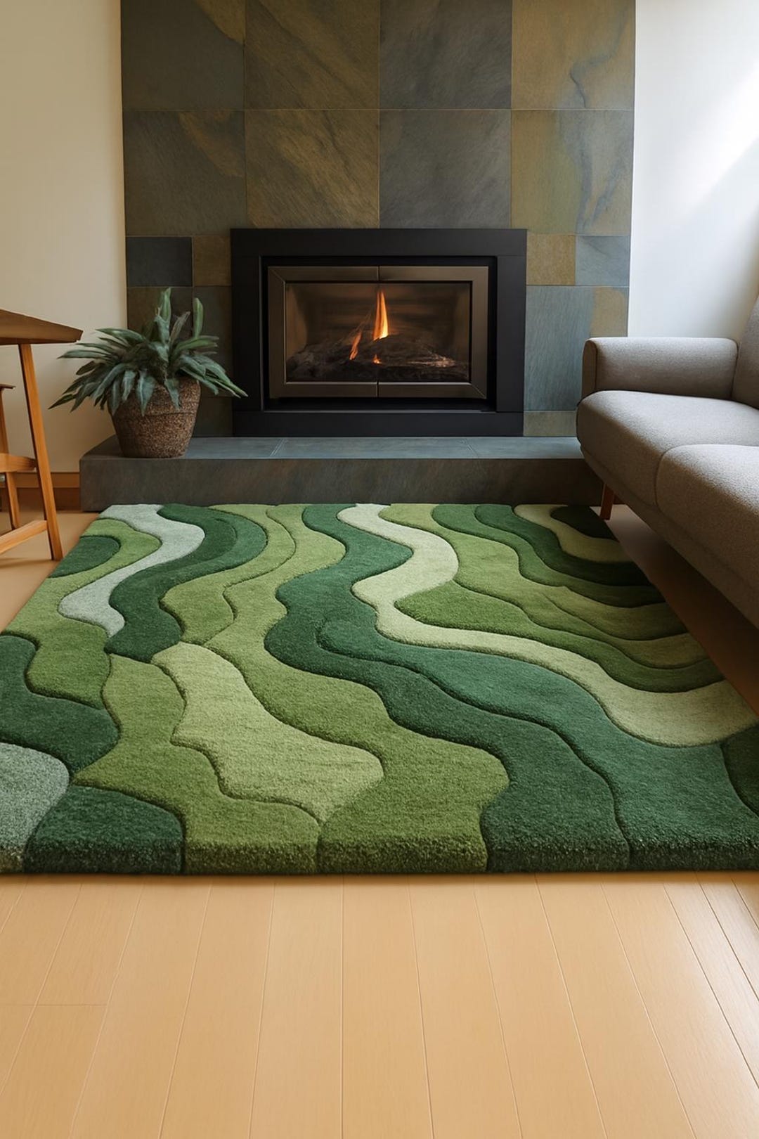Hand-tufted Green Wave Rug | Modern Abstract Carpet - Etsy