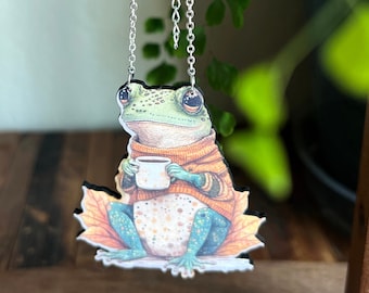 Cozy Toad Necklace | Whimsical Frog Pendant | Cottagecore Goblincore Fairy Jewelry | Tea Coffee Party Accessories | Nature Inspired Gifts