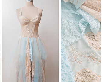 Ivory Pink Lace Faerie Gown Tiered Wedding Dress Corset Etsy