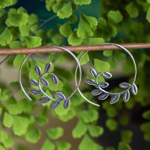 Fern Spiral Earrings | Silver Plated Geometric Nature Inspired Jewelry | Elven Fairycore Goddess Whimsical Cottagecore | Boho Vine Hoops