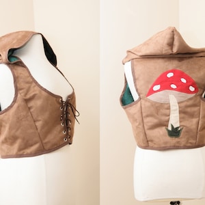Mushroom Corset Bodice | Goblincore Cottagecore Vest | Amanita Brown Velvet Top | Pixie Renaissance LARP | Witch Festivalwear Plus Size
