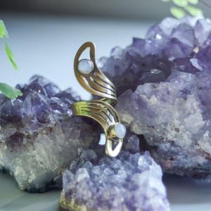 Brass Moon Ring | Adjustable Moonstone Gemstone Jewelry