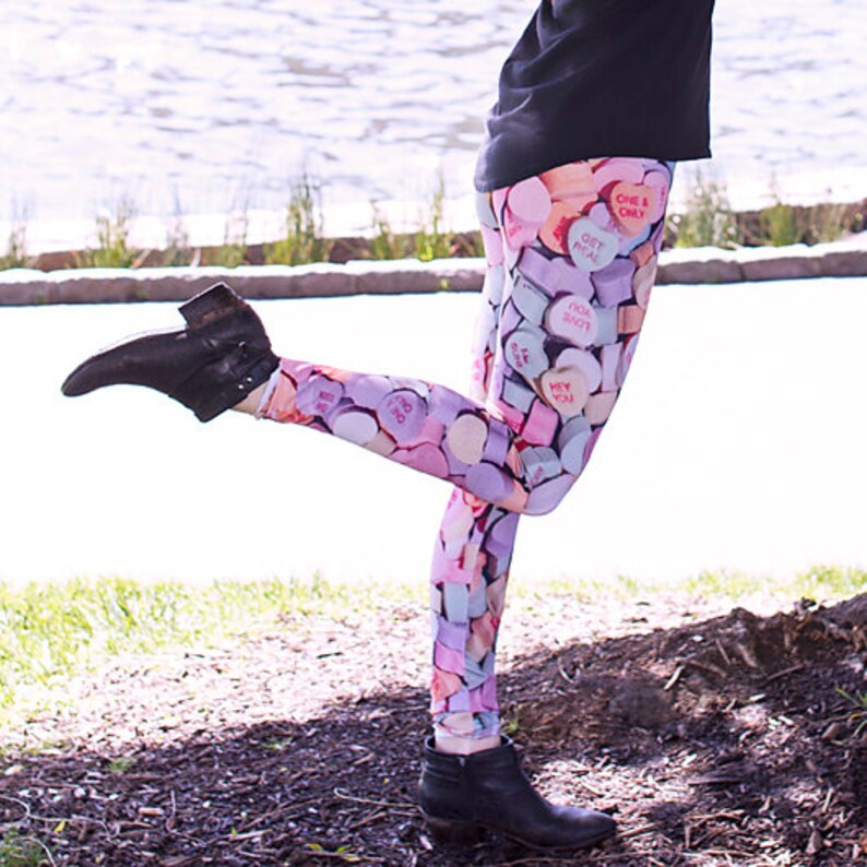 Candy Heart Leggings Valentine's Day Leggings Pink Etsy