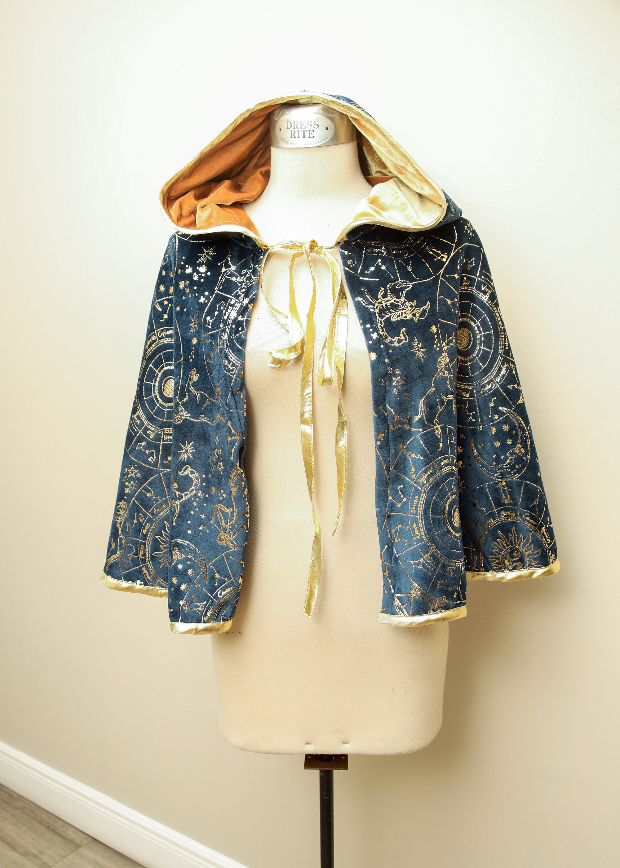 Astrology Hooded Capelet | Whimsical Fantasy Wizard Witch Cape 