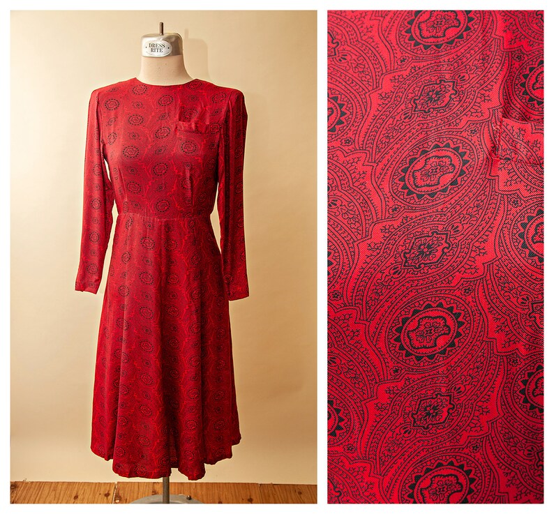 red paisley print dress