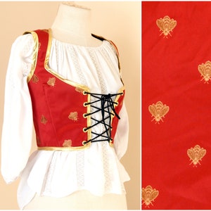Red Gold Renaissance Bodice | Honey Bee Corset Top | Medieval Lace Up Vest | SCA LARP Fantasy Faire Garb | Fairy Royalty Cosplay Costume