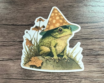 Fall Witch Toad Sticker | Whimsical Frog Art | Cottagecore Goblincore Amphibian Laptop Decal | Journal Scrapbooking Decor | Nature Inspired