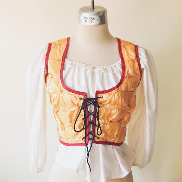 Corsage Renaissance en or | Corset avant en dentelle | | des costumes du Festival Ren Faire Fée Pirate De Fées Paysan Wench | Tonalité chaude Bustier Top