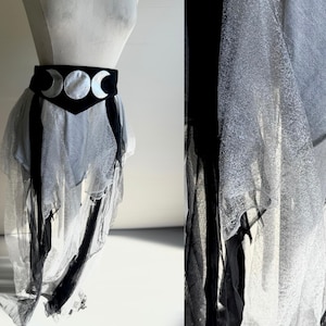 Falda de hada plateada / Tutú cruzado gótico de fase lunar / Bruja renacentista Psytrance Ropa de playa / Ropa oscura Cyberpunk Steampunk Malla Tul Gamuza