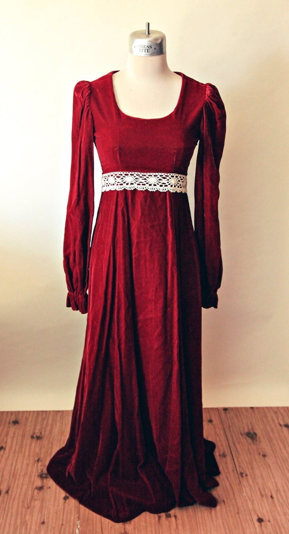 Red Velvet Renaissance Dress Velvet Lace Maxi Long Sleeve Etsy
