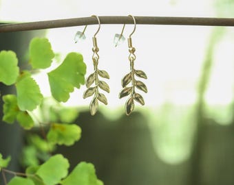 Brass Leaf Charm | Gold Tone Vine Earrings